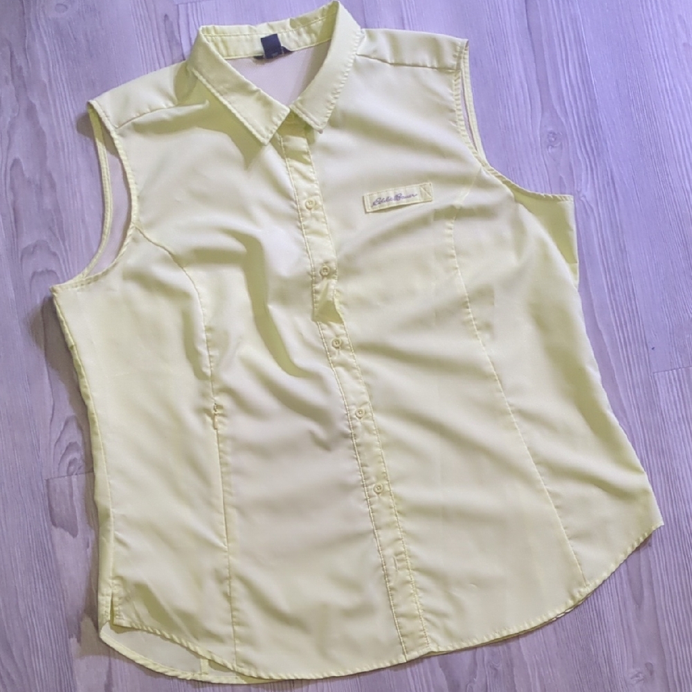 Eddie Bauer Sleeveless Shirt XL Lemon Wash Fishing Hiking Lightweight - Picture 1 of 15